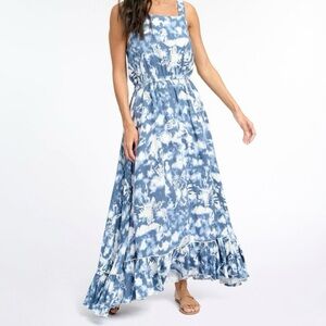 NWT $198‎ Splendid Women's Blue Floral Piped Ruffled Jenna Dress A-Line Size M